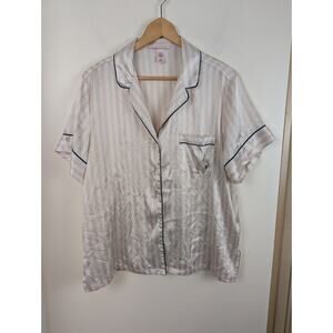 Victoria's Secret Large Pink Striped Pajama Top White Satin Button Down L